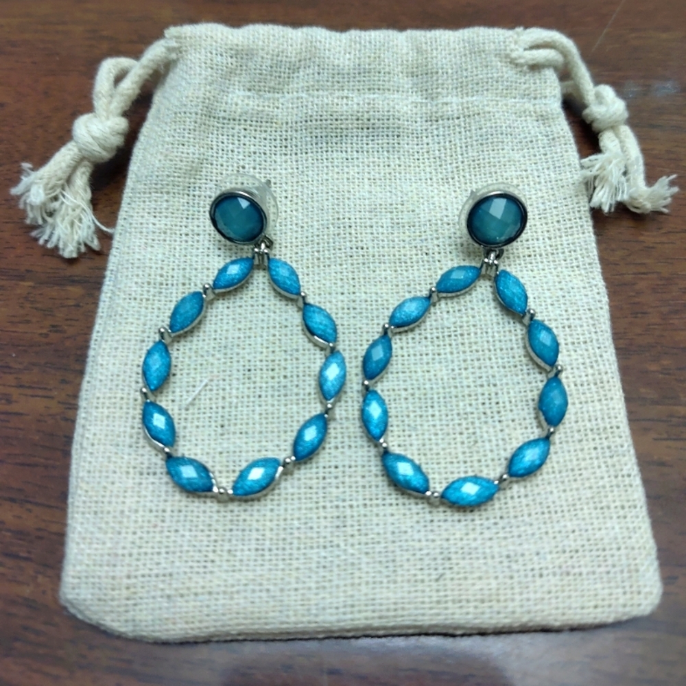 Sparkly Blue Hoop Studd Statement Earrings